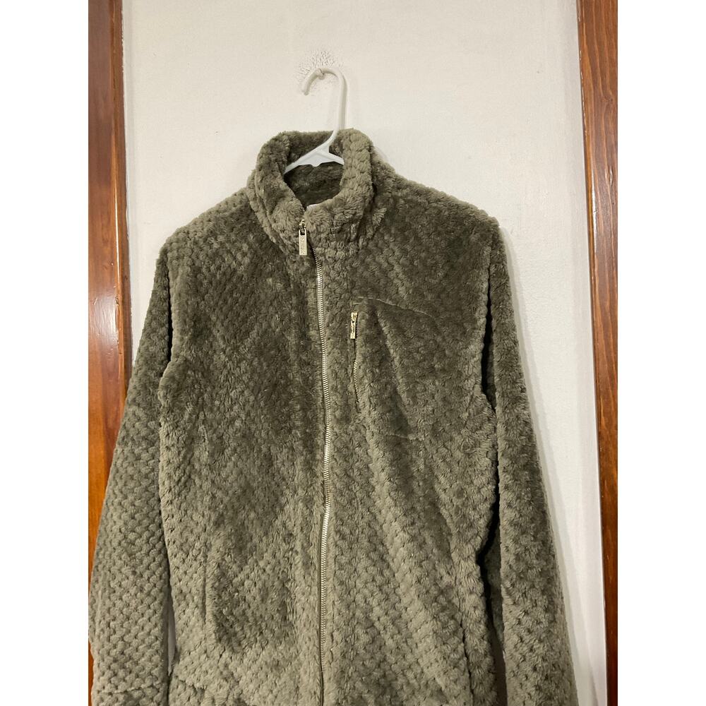 Calvin Klein Green Fuzzy Fleece Full-Zip Jacket Size Medium Teddy Bear - Picture 3 of 7